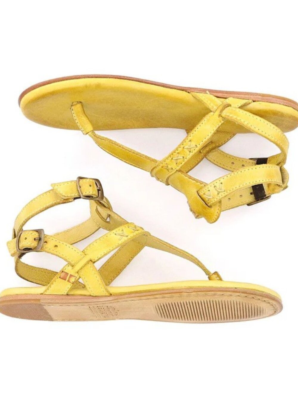Bed|Stü Women's MOON Lemon Yellow Leather Sandals Size 6